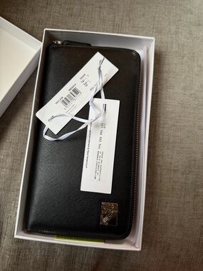 Versace Black Leather Zip Around Wallet Medusa Logo NWT